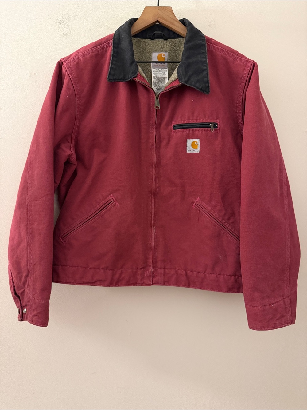 Carhartt WJ097 RBY Detroit Jacket Sherpa Lined Ruby Rose Rare L